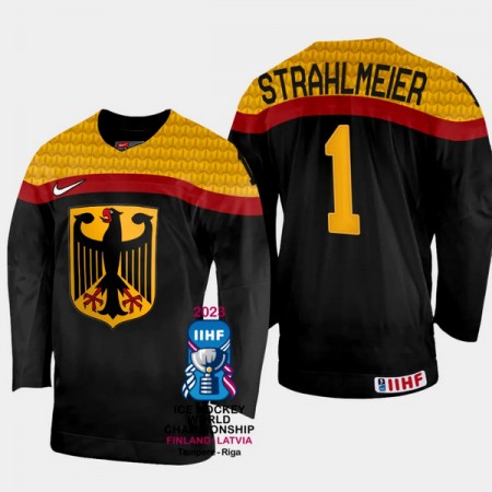 Deutschland Trikot Dustin Strahlmeier 1 IIHF World Championship 2023 Schwarz - Herren Deutschland Trikot Dustin Strahlmeier 1 IIHF World Championship 2023 Schwarz - Herren